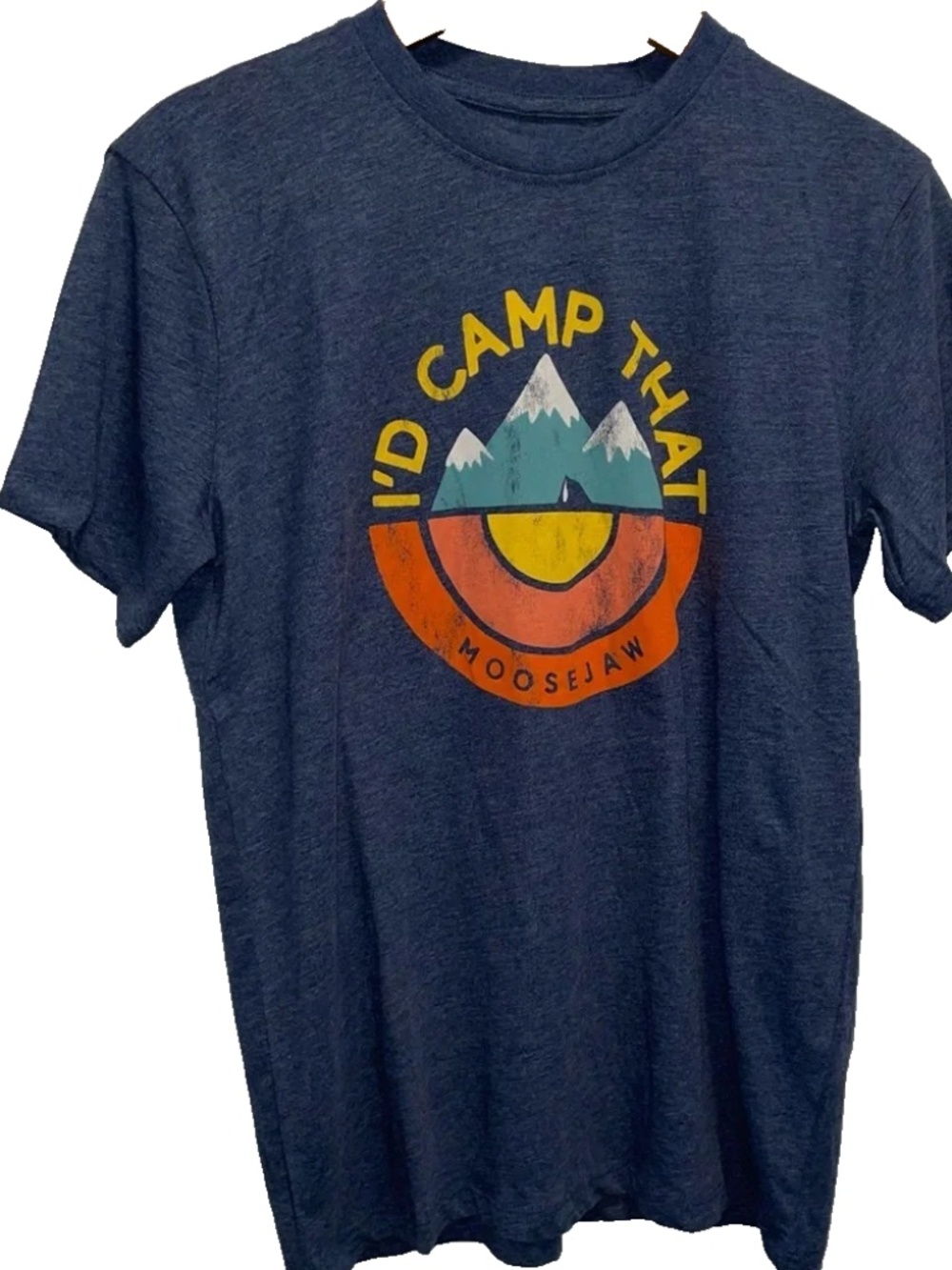 Women’s Moosejaw T Shirt -  I'D CAMP THAT - Medium Blue NWT - - Mountains